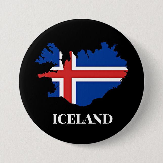 Badge Rond 7,6 Cm Silhouette d'Islande, drapeau, (Devant)