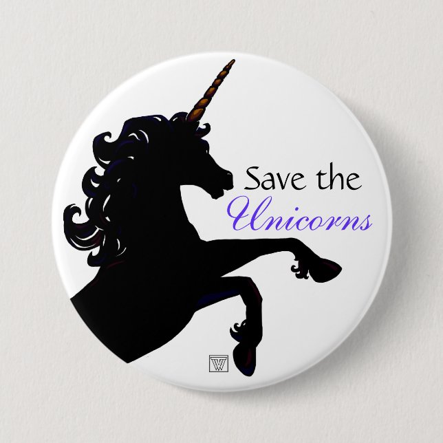 Badge Rond 7,6 Cm Silhouette Unicorne (Devant)