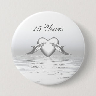Badge Rond 7,6 Cm Silver Anniversary Dolphins et Heart