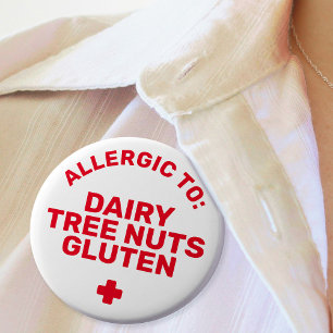 Badge Rond 7,6 Cm Simple Blanc Rouge Médicale Alerte Allergie alimen