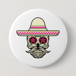 Badge Rond 7,6 Cm Simple Dia de Muertos Skull avec le bouton du