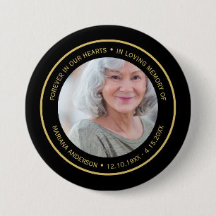 Badge Rond 7,6 Cm Simple Forever dans nos cœurs Mémorial Noir et Or