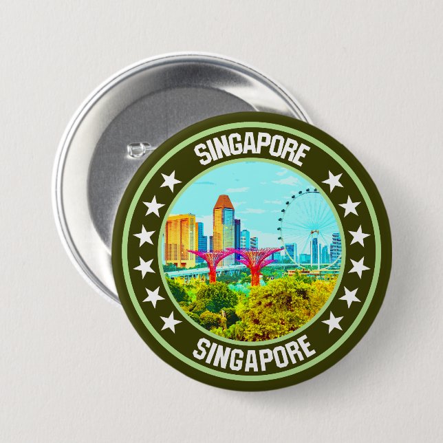 Badge Rond 7,6 Cm Singapour (Devant & derrière)