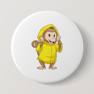 Badge Rond 7,6 Cm Singe à la pluie avec Raincoat