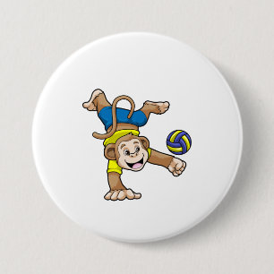 Badge Rond 7,6 Cm Singe aux sports avec volleyball