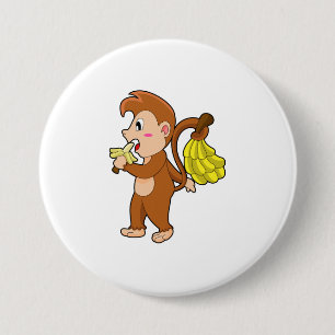 Badge Rond 7,6 Cm Singe avec bananes