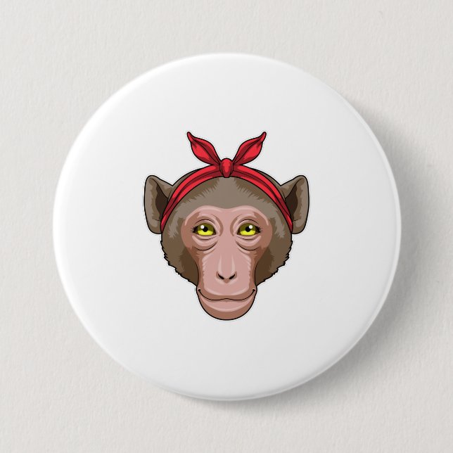 Badge Rond 7,6 Cm Singe avec Bandana (Devant)