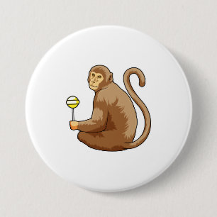 Badge Rond 7,6 Cm Singe avec Lollipop