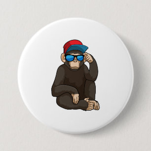 Badge Rond 7,6 Cm Singe avec lunettes de soleil