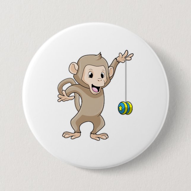 Badge Rond 7,6 Cm Singe avec Yo-yo (Devant)