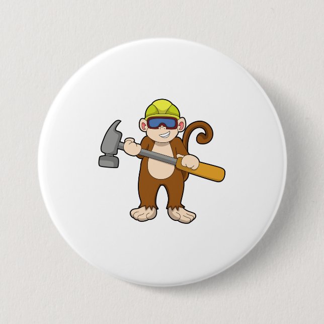 Badge Rond 7,6 Cm Singe comme artisan avec marteau (Devant)