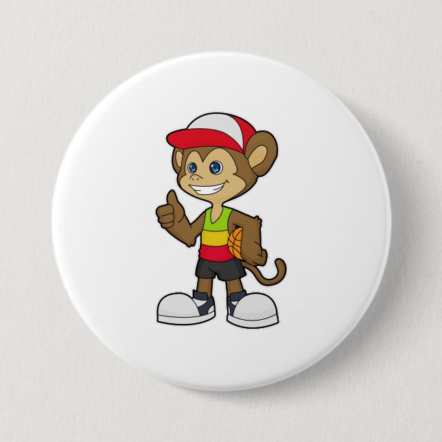 Badge Rond 7,6 Cm Singe comme joueur de basket-ball avec basket-ball (Devant)