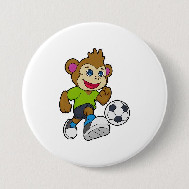 Badge Rond 7,6 Cm Singe comme joueur de football avec Soccer (Devant)