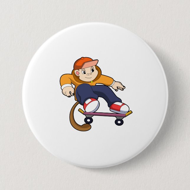 Badge Rond 7,6 Cm Singe comme patineur avec skateboard (Devant)