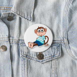 Badge Rond 7,6 Cm Singe mignon en chemise rayée bleue et short