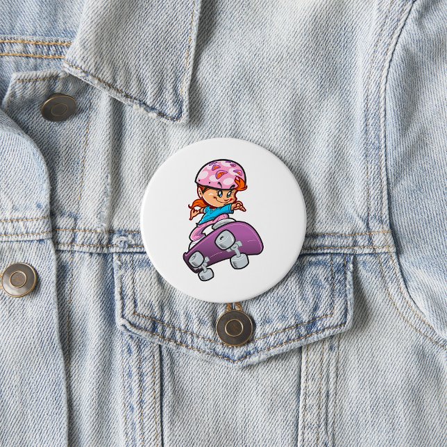Badge Rond 7,6 Cm Skater Girl Fun Pink Helmet Skateboard (Créateur téléchargé)