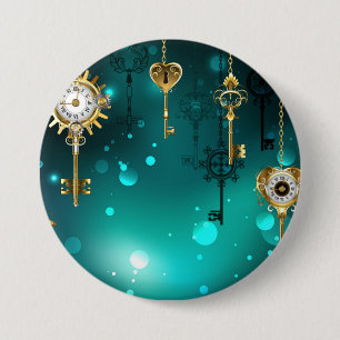 Badge Rond 7,6 Cm Skeleton Keys on Green Background