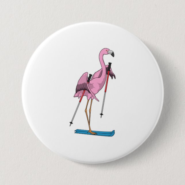 Badge Rond 7,6 Cm Ski de Flamant rose (Devant)