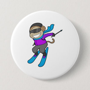 Badge Rond 7,6 Cm Ski Monkey