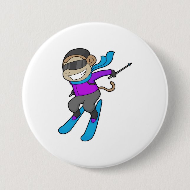 Badge Rond 7,6 Cm Ski Monkey (Devant)