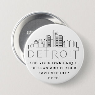 Badge Rond 7,6 Cm Skyline de Detroit City   Bouton Slogan personnali