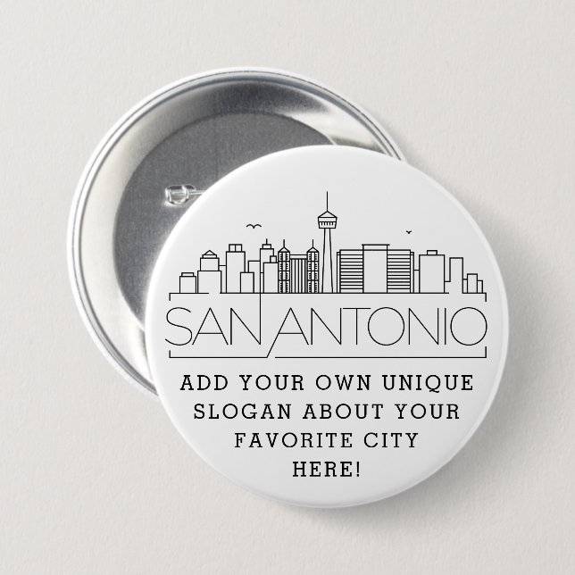 Badge Rond 7,6 Cm Skyline San Antonio | Bouton Slogan personnalisé (Devant & derrière)