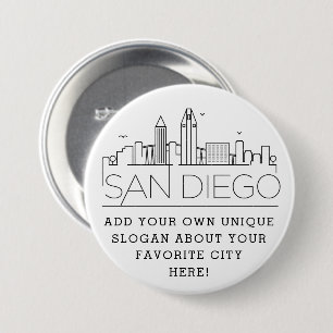 Badge Rond 7,6 Cm Skyline San Diego   Bouton Slogan personnalisé