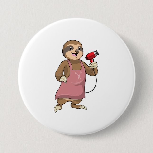 Badge Rond 7,6 Cm Sloth as Hair stylist avec Sèche-cheveux (Devant)