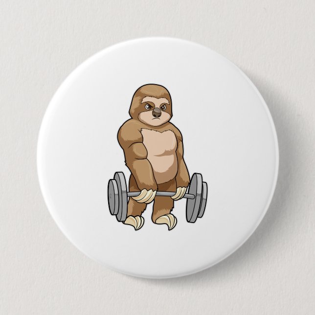 Badge Rond 7,6 Cm Sloth au Bodybuilding avec Barbell (Devant)