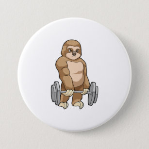 Badge Rond 7,6 Cm Sloth au Bodybuilding avec Barbell