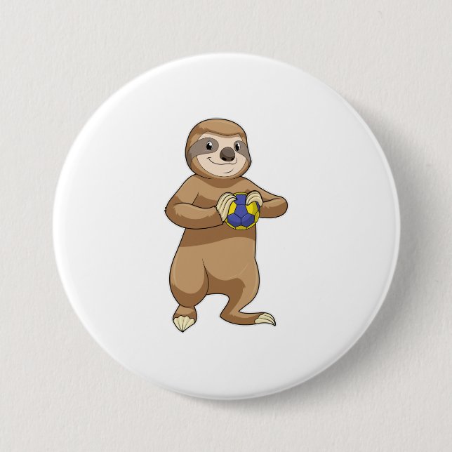 Badge Rond 7,6 Cm Sloth comme joueur de handball avec Handball (Devant)