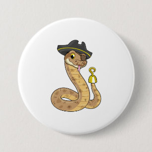 Badge Rond 7,6 Cm Snake as Pirate with Hook Hand & Eye patch