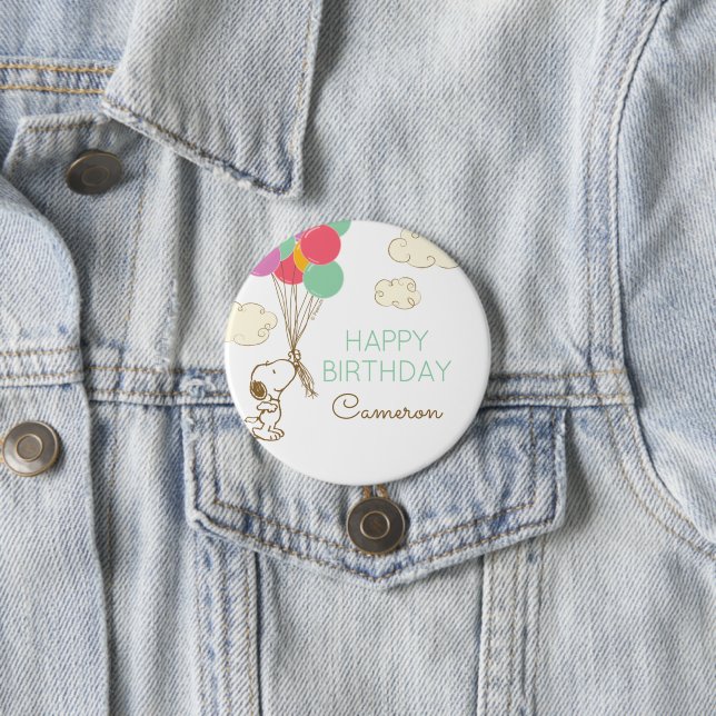 Badge Rond 7,6 Cm Snoopy et Ballons Anniversaire (En situation)