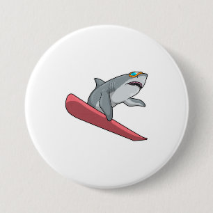 Badge Rond 7,6 Cm Snowboard requin