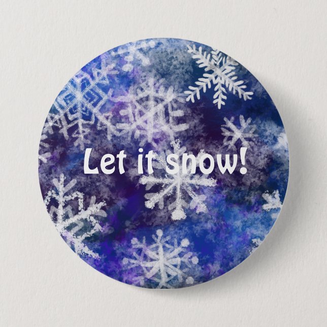 Badge Rond 7,6 Cm Snowflakes avec arrière - plan bleu (Devant)