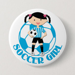 Badge Rond 7,6 Cm Soccer Girl 2 Ball Blue and White Stripes v2