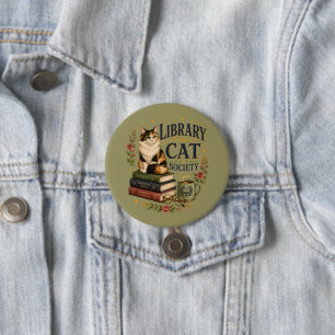 Badge Rond 7,6 Cm Société de chats de bibliothèque Calicot livresque