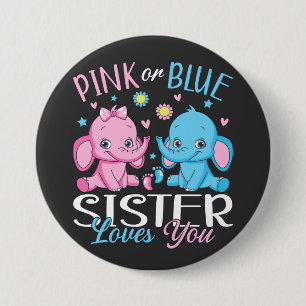 Badge Rond 7,6 Cm Soeur Rose Ou Bleue Vous Aime Elephant Baby Round