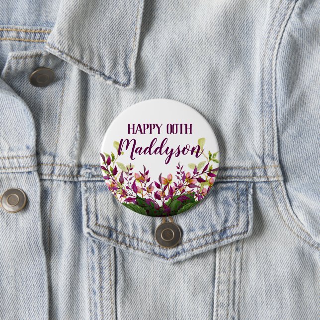 Badge Rond 7,6 Cm Soixante-dixième floral des femmes le 18ème 21ème (En situation)