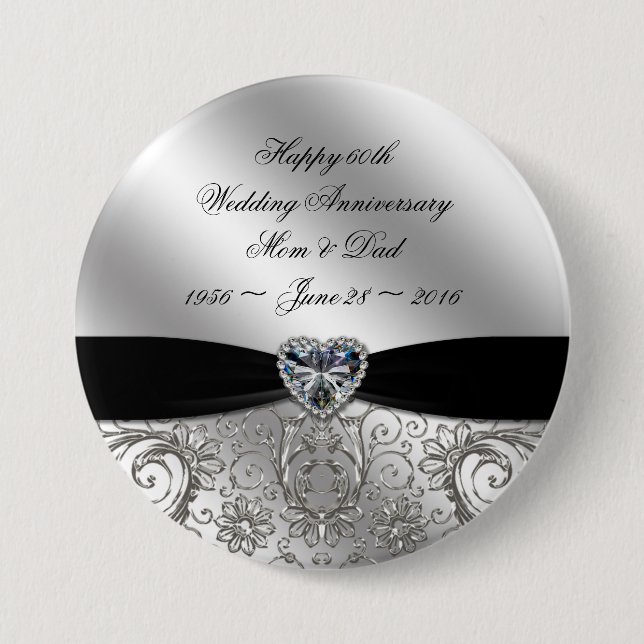 Badge Rond 7,6 Cm soixantième Bouton d'anniversaire de noces de (Devant)