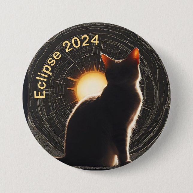 Badge Rond 7,6 Cm Solar Eclipse 2024 sun cat (Devant)