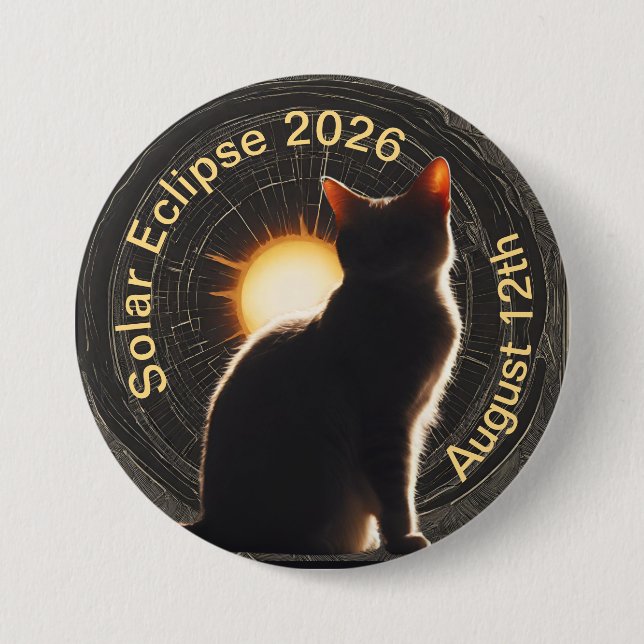 Badge Rond 7,6 Cm Solar Eclipse 2026 sun cat (Devant)