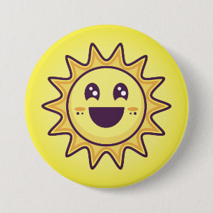 Badge Rond 7,6 Cm Soleil d'été jaune avec un visage joyeux