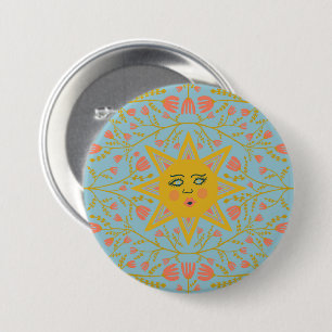 Badge Rond 7,6 Cm Soleil et fleurs