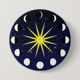 Badge Rond 7,6 Cm Soleil, phases de lune et étoiles