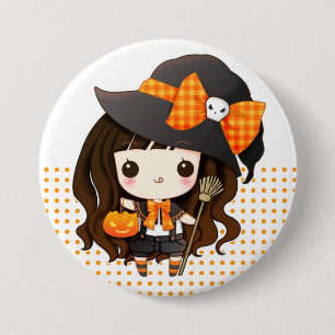 Badge Rond 7,6 Cm sorcière de Kawaiii Halloween