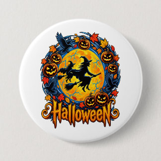 Badge Rond 7,6 Cm sorcières d'Halloween au clair de lune