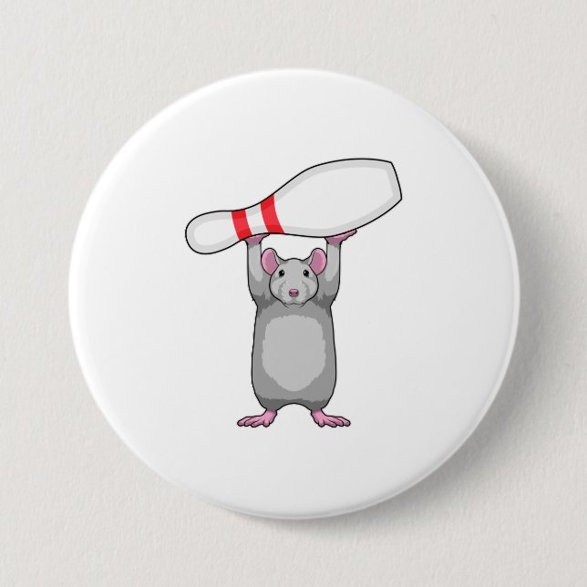 Badge Rond 7,6 Cm Souris à Bowling avec épingle de Bowling (Devant)
