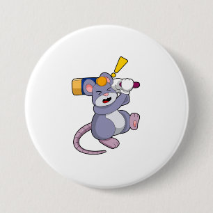 Badge Rond 7,6 Cm Souris au cricket avec chauve-souris de cricket