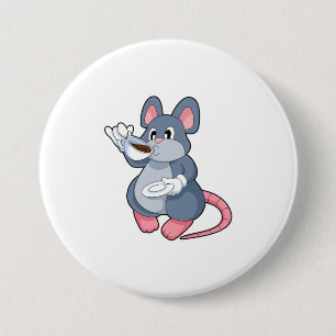 Badge Rond 7,6 Cm Souris avec Café Cup